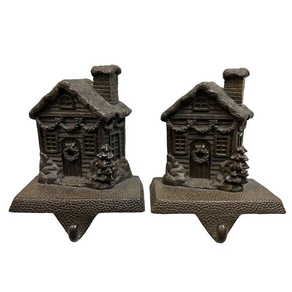 Set of 2 Hold Everything Vintage Christmas Stocking Holder Winter Holiday House - Picture 1 of 10